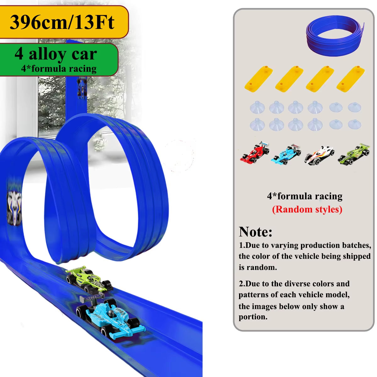 Net Bag/Box 13Ft/16.3Ft Flexible Track Toy & Mini Car DIY Competitive Rail Vehicle Game Educational Gift for Children Christmas