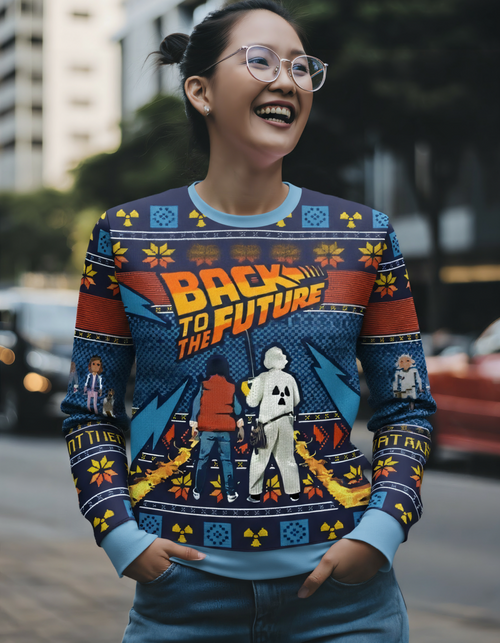 2025 Autumn and Winter Back to the Future Ugly Christmas Sweaters, Cartoon Anime Jerseys for Men and Women, Sportswear