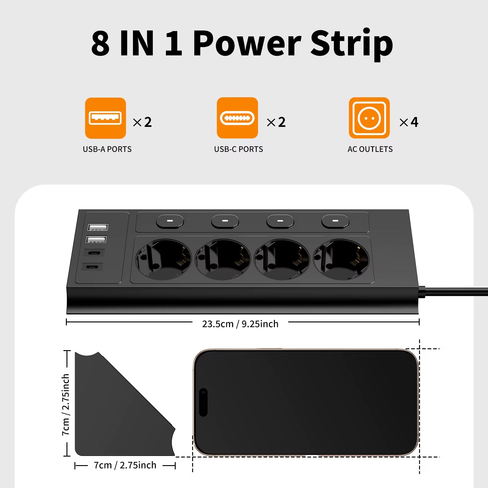 EU Desktop Corner Power Strip, a Power Strip with Multiple Switches Independently Controlling the Outlets, Extension Cord Power