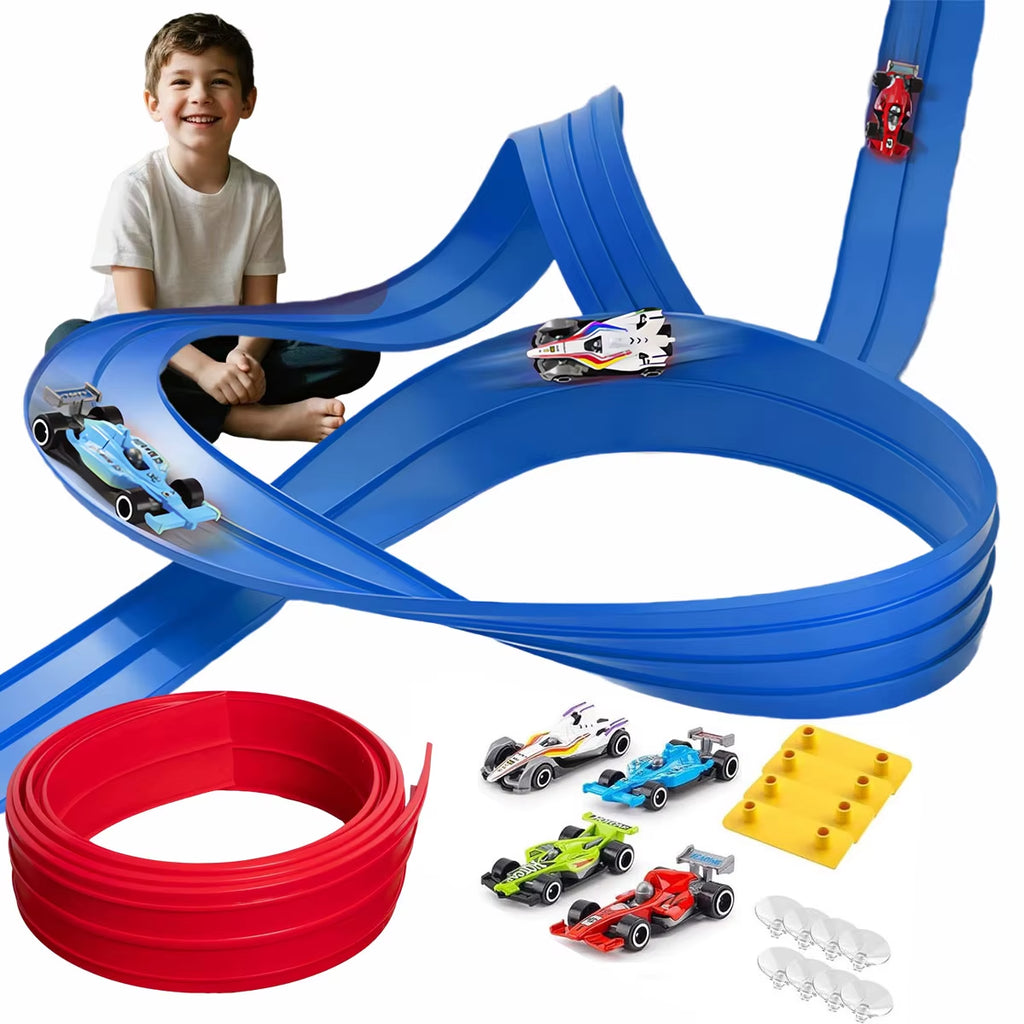Net Bag/Box 13Ft/16.3Ft Flexible Track Toy & Mini Car DIY Competitive Rail Vehicle Game Educational Gift for Children Christmas